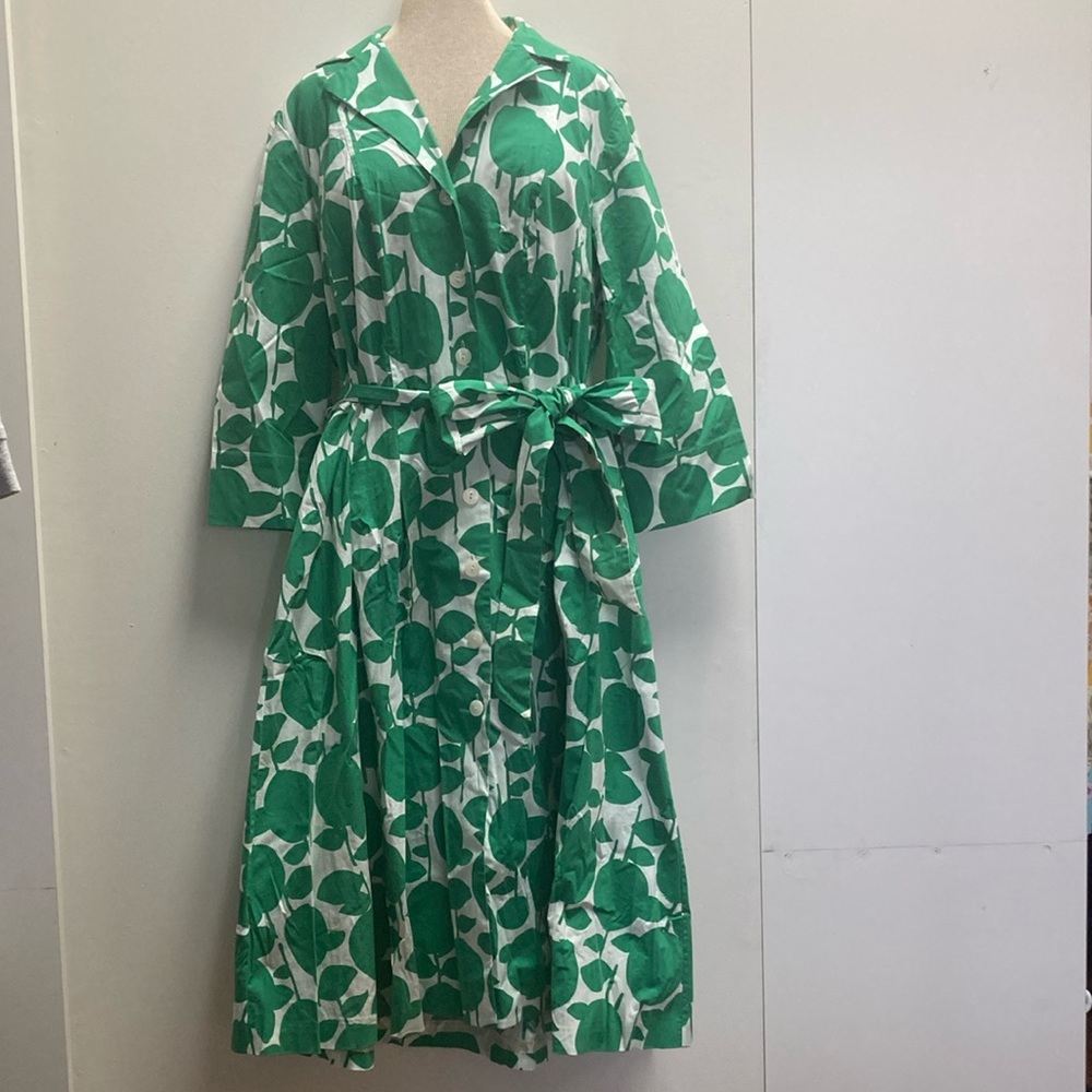 Boden Green and White 50’s Inspired Dress with Notched Collar